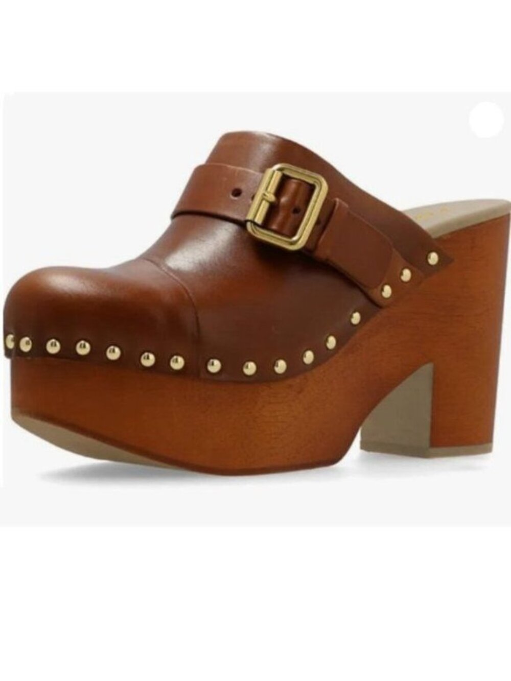 YDN Women's Chic Platform Closed Round Toe Mules Rivet Studded Brown Sandals